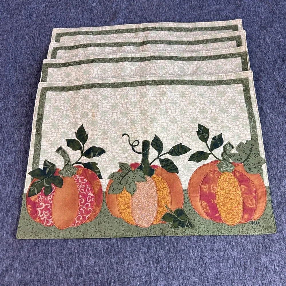 Nantucket Distributing Quilted Pumpkin Placemats Set of 4 Fall Harvest Decor